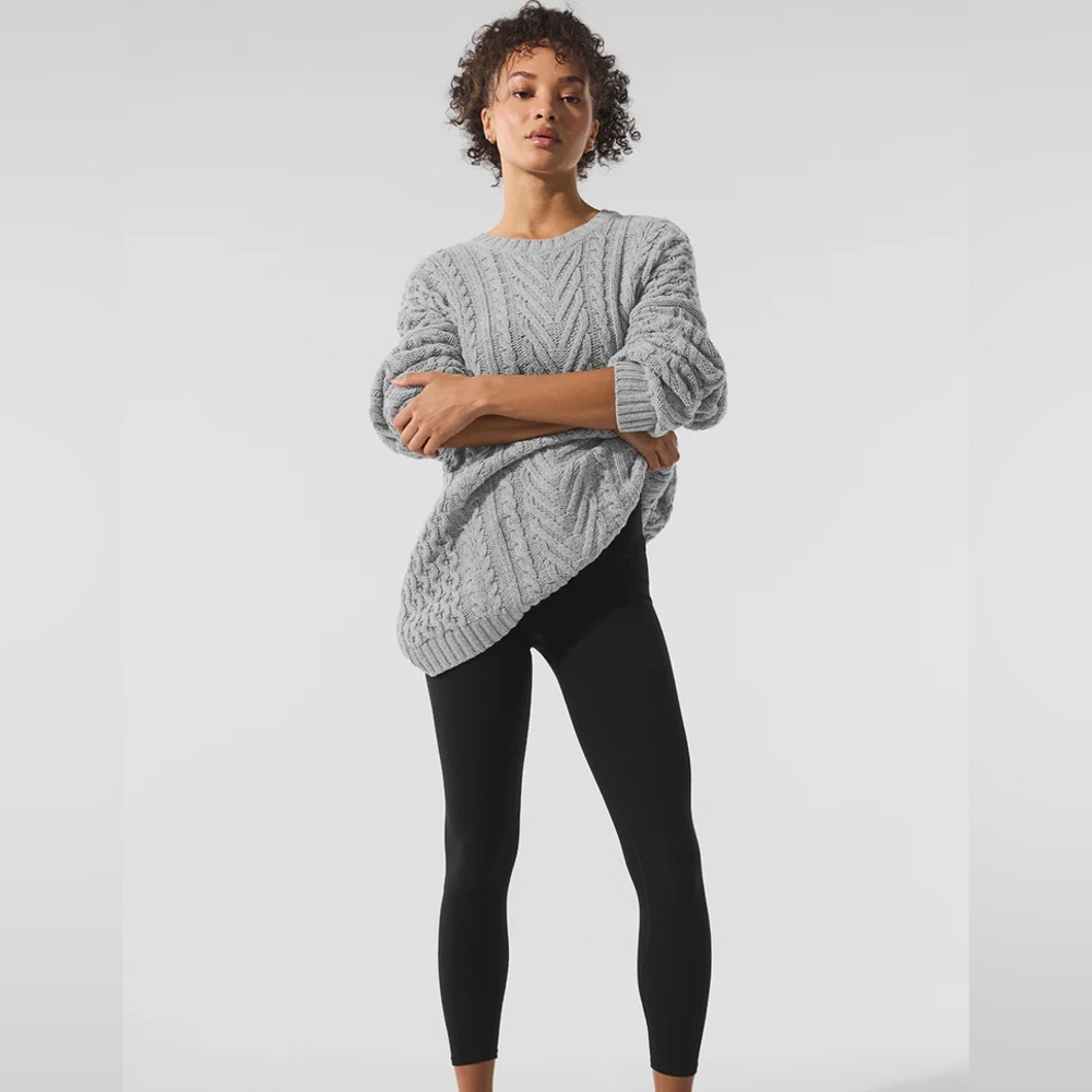 Alo Yoga Cable Knit Crew Neck Sweater - Athletic Heather Grey